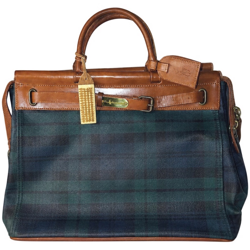 RALPH LAUREN Black Watch Tartan Plaid Doctors Carry-On Laptop Work Bag VTG 38cm